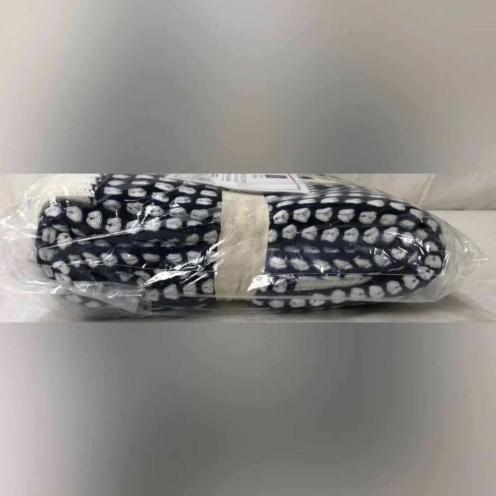 NWT Lush Decor Navy White Knitted Throw Blanket Home Cozy Knit Winter Warm Boho